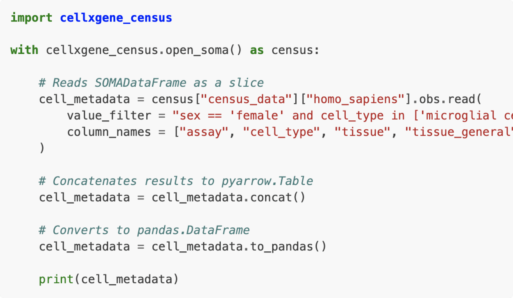 Code snippet showing cellxgene census import statement